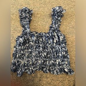 Blue Floral Ruffle Top